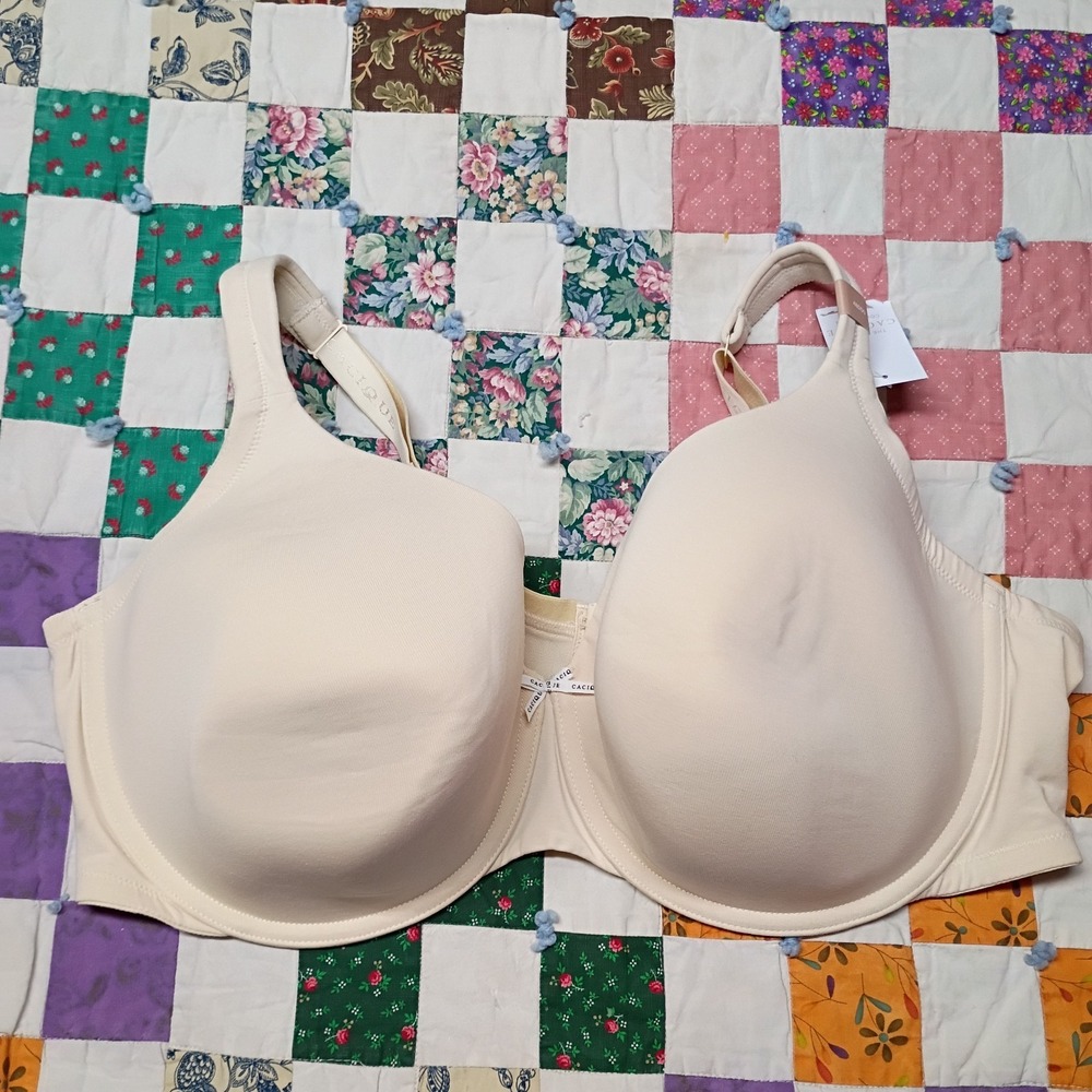 NWT Cacique Cotton Collection 48DDD Beige Lightly‎ Lined Full Coverage Bra NWT